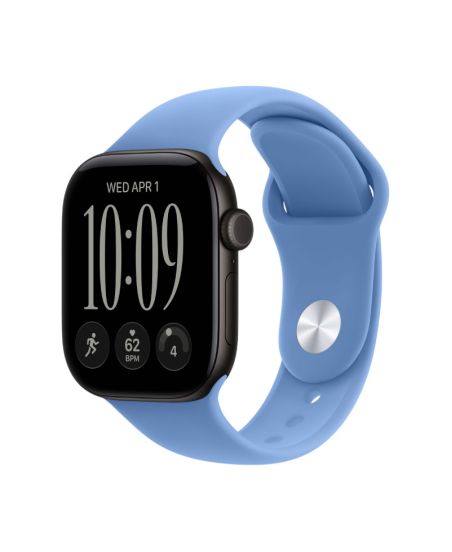 Apple Watch Series 12, 42 mm, Black Aluminum Wildflower Blue Sport Band M/L