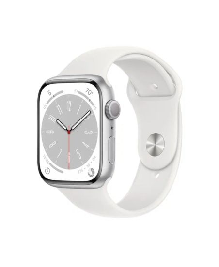 Apple Watch Series 8, 41 мм, корпус из алюминия серебристого цвета, спортивный ремешок белого цвета
