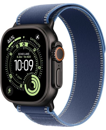 Apple Watch Ultra 3, Black Titanium Case with Blue/Bright Blue Trail Loop (M/L)