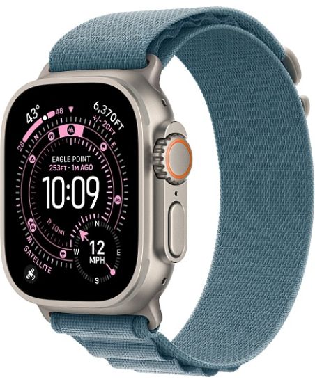 Apple Watch Ultra 3, Natural Titanium Case with Light Blue Alpine Loop (M)