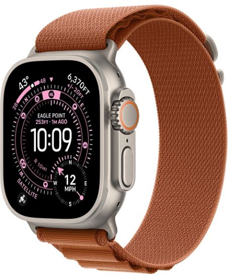 Apple Watch Ultra 3, Natural Titanium Case with Terra Cotta Alpine Loop (S)